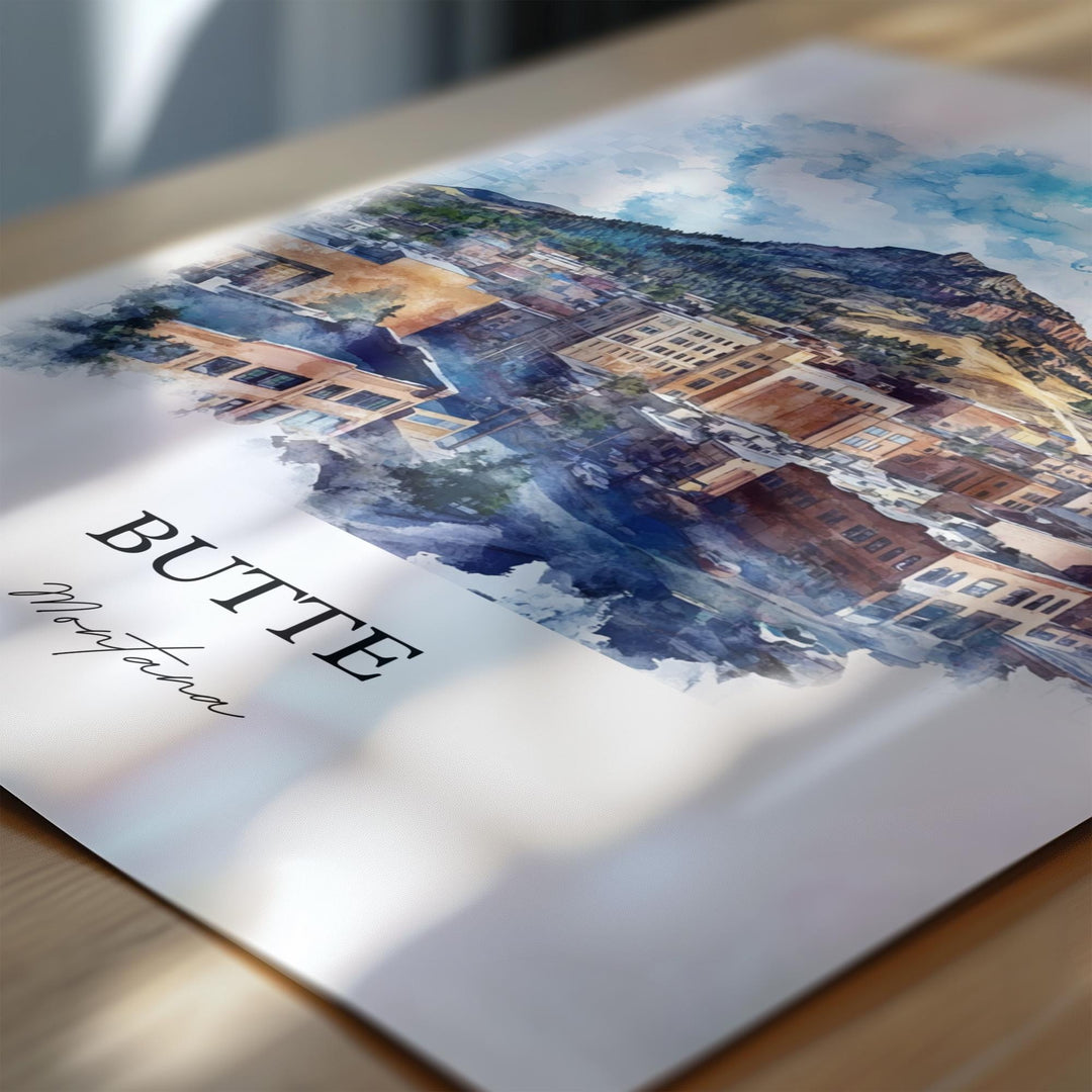 Butte MT Wall Art, Silver Bow County Print, Montana Watercolor Art, Butte Montana Gift, Travel Print, Travel Poster, Housewarming Gift