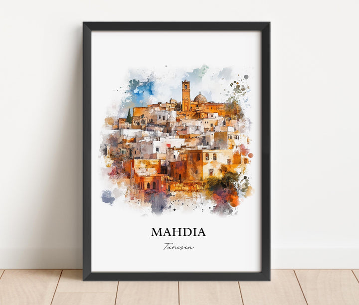 Mahdia Wall Art, Monastir Tunisia Print, Tunisia Watercolor Art, Mahdia Tunisia Gift, Travel Print, Travel Poster, Housewarming Gift