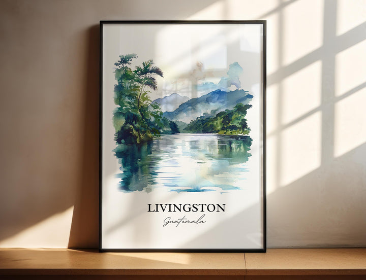 Livingston Guatemala Wall Art, Izabal Print, Guatemala Watercolor Art, Livingston Gift, Travel Print, Travel Poster, Housewarming Gift