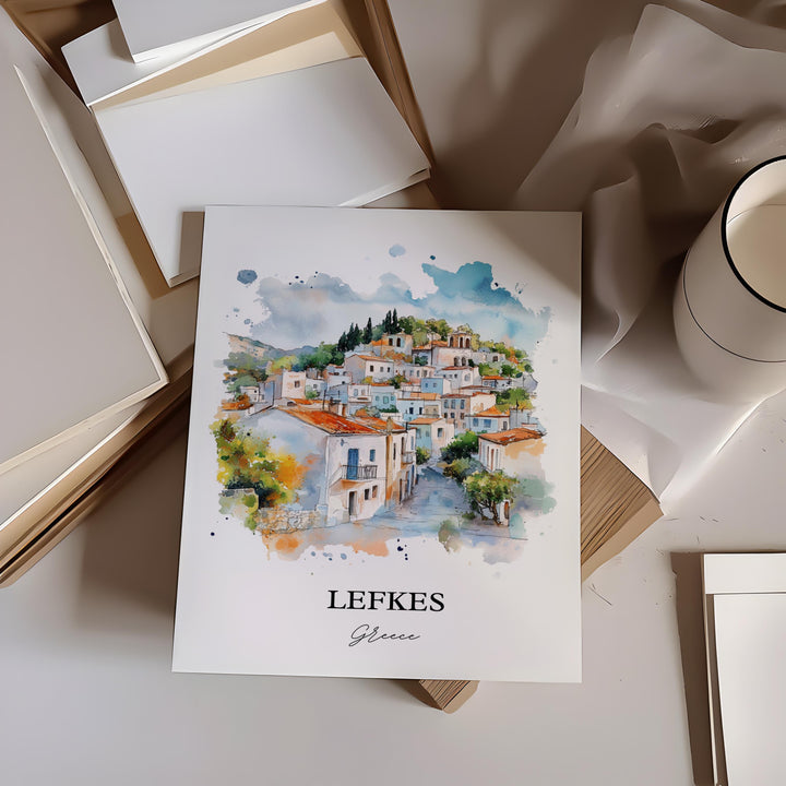 Lefkés Greece Wall Art, Paros Print, Paros Greece Watercolor Art, Lefkes Greece Gift, Travel Print, Travel Poster, Housewarming Gift