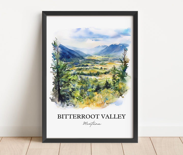 Bitterroot Valley Wall Art, Darby MT Print, Montana Watercolor Art, Bitterroot Valley Gift, Travel Print, Travel Poster, Housewarming Gift