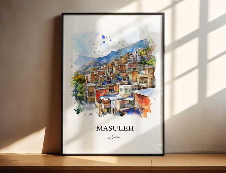 Masuleh Iran Art, Gilan Province Print, Iran Watercolor Art, Masuleh Iran Gift, Travel Print, Travel Poster, Housewarming Gift