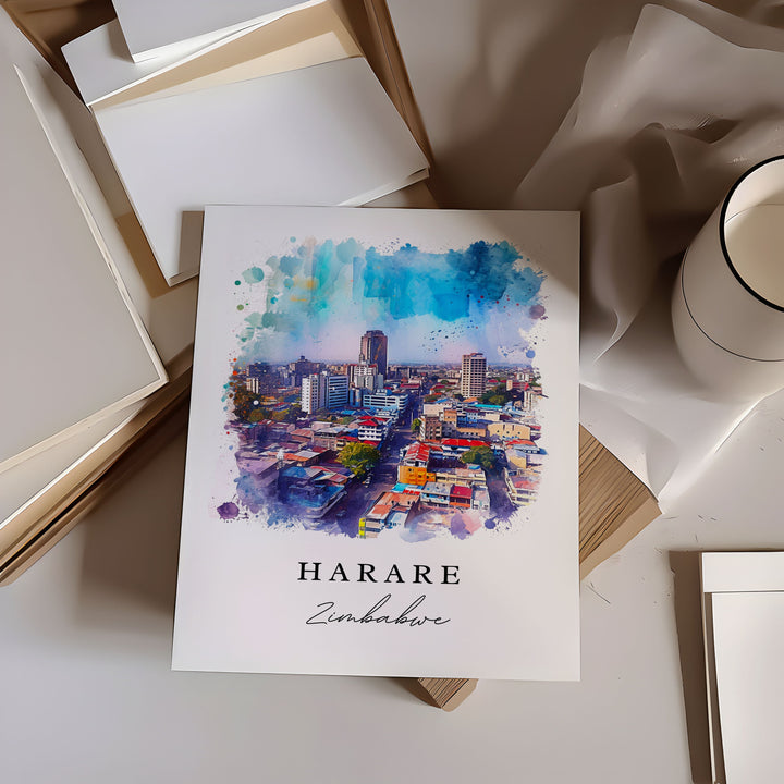 Harare Zimbabwe wall art - Zimbabwe, Harare print, Harare skyline gift, Zimbabwe souvenir, Custom Text, Perfect Gift