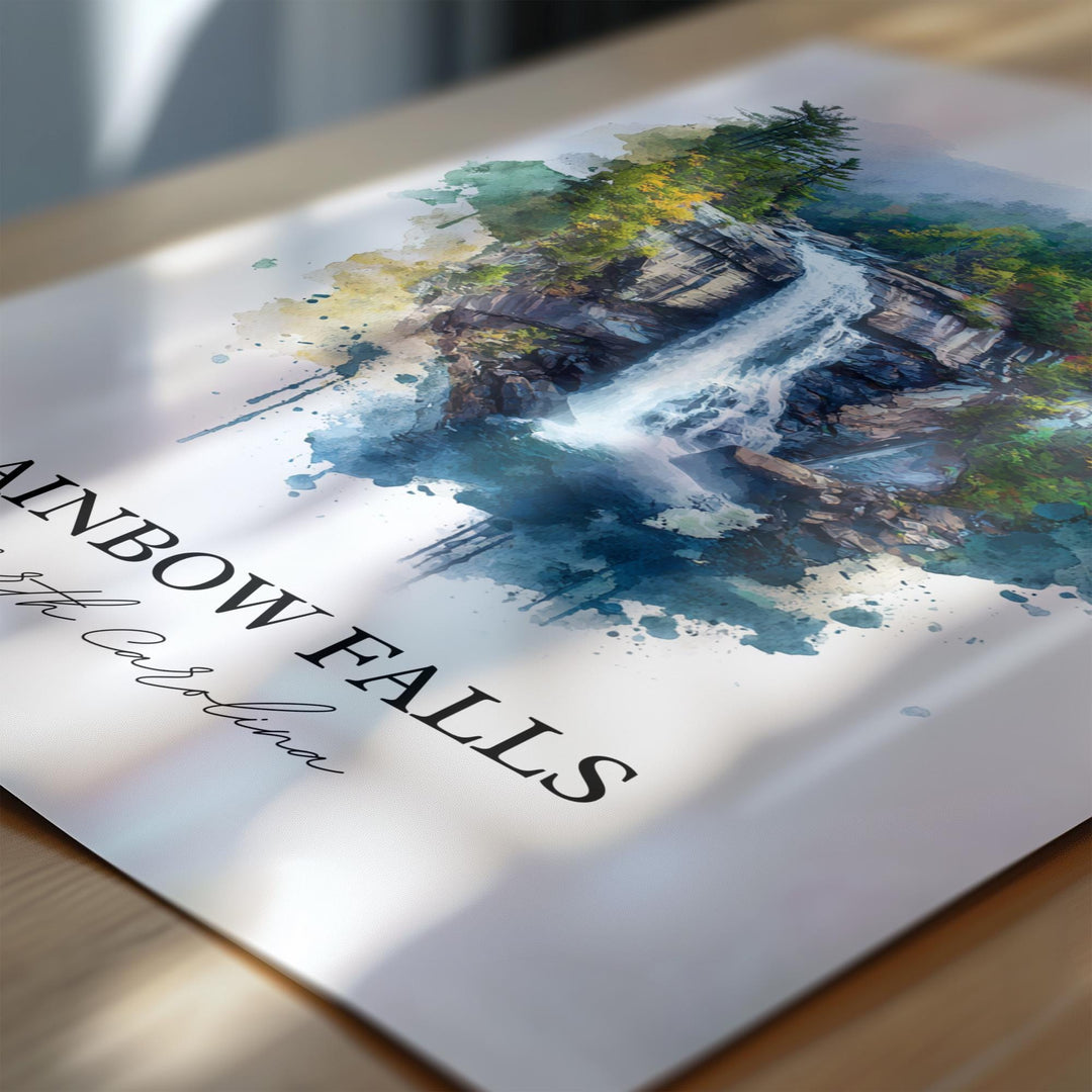 Rainbow Falls Wall Art, North Carolina Print, Rainbow Falls NC Artwork, Brevard Gift, Travel Print, Travel Poster, Housewarming Gift