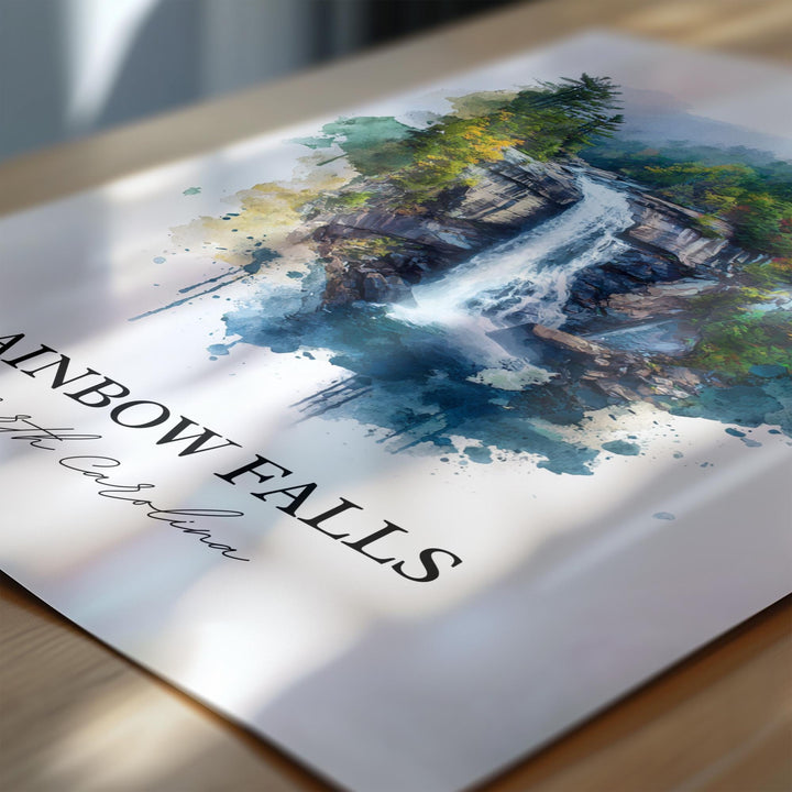 Rainbow Falls Wall Art, North Carolina Print, Rainbow Falls NC Artwork, Brevard Gift, Travel Print, Travel Poster, Housewarming Gift