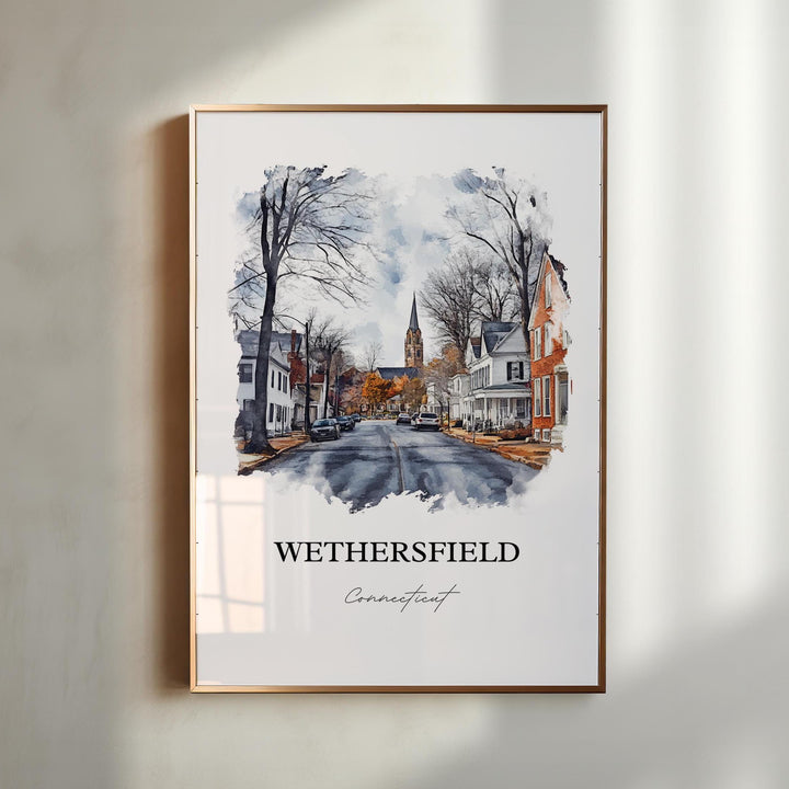 Wethersfield CT Wall Art, Hartford Print, Connecticut Watercolor Art, Wethersfield Gift, Travel Print, Travel Poster, Housewarming Gift