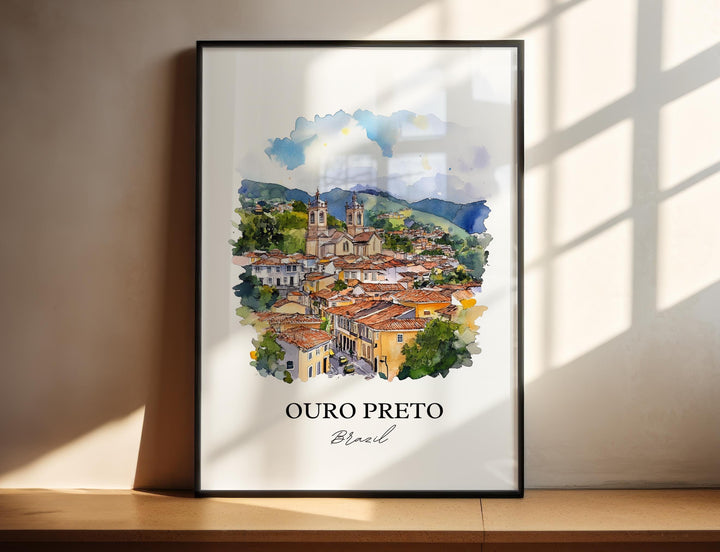 Ouro Preto Wall Art, Minas Gerais Print, Brazil Watercolor Art, Ouro Preto Gift, Travel Print, Travel Poster, Housewarming Gift
