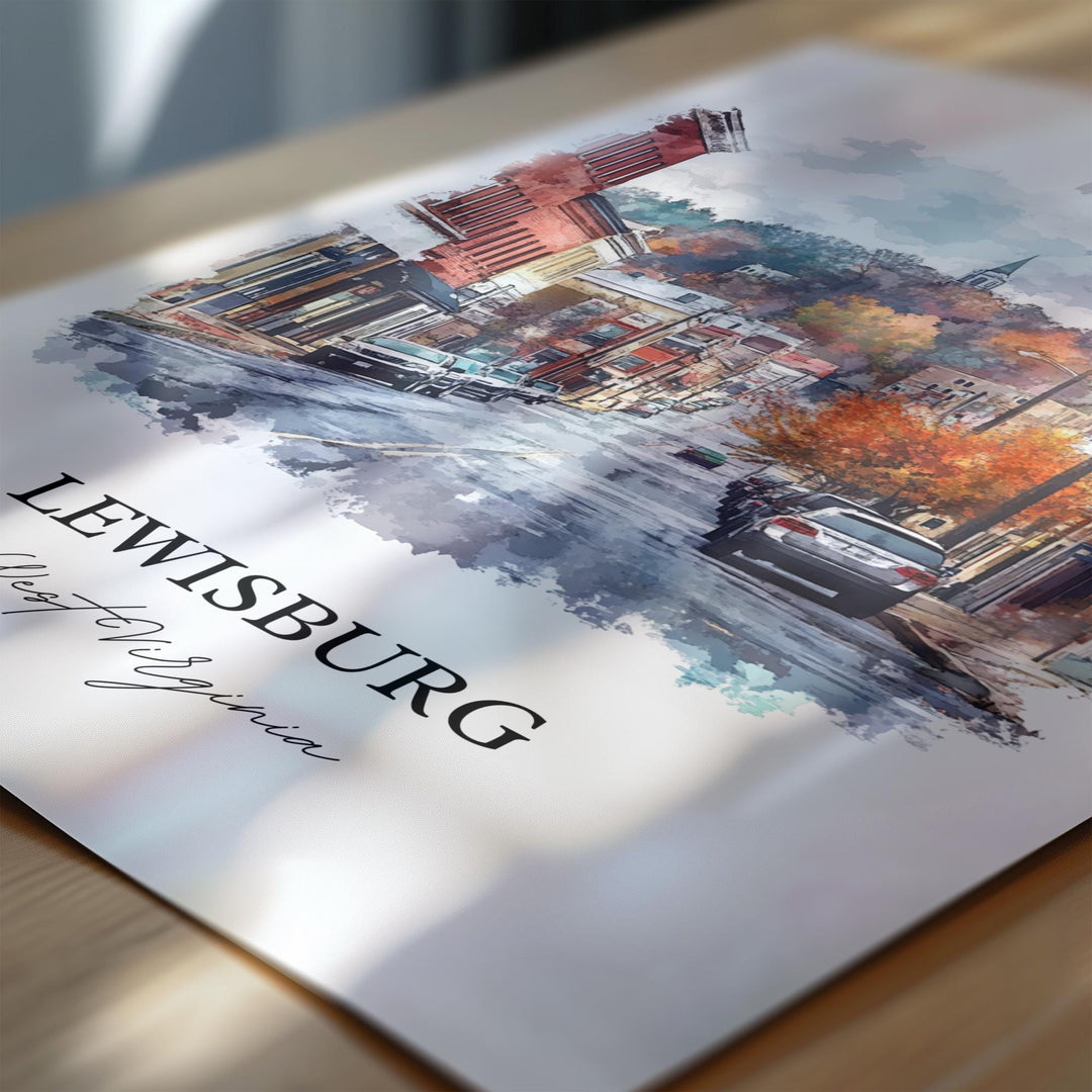 Lewisburg WV Wall Art, Lewisburg Print, West Virginia Watercolor, Lewisburg WV Gift, Travel Print, Travel Poster, Housewarming Gift