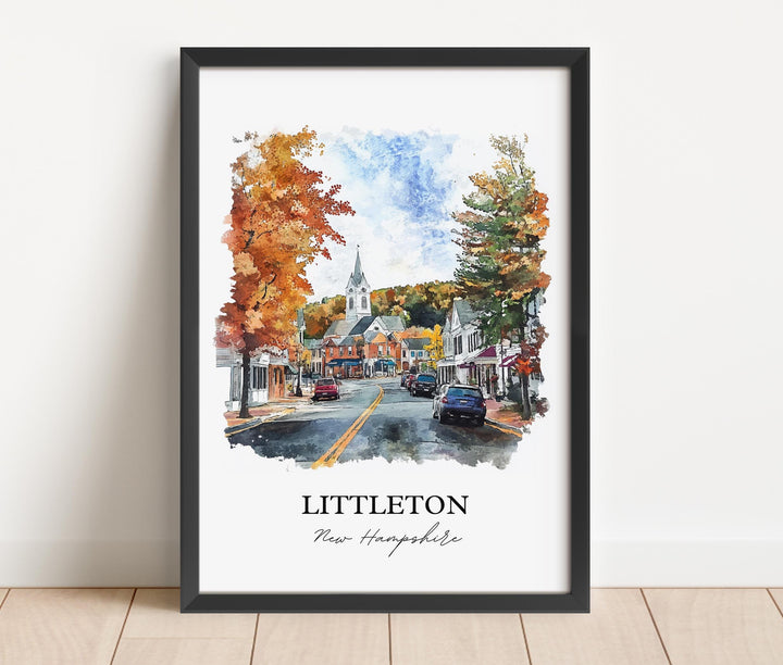 Littleton NH Wall Art, Grafton County Print, New Hampshire Watercolor Art, Littleton NH Gift, Travel Print, Travel Poster, Housewarming Gift