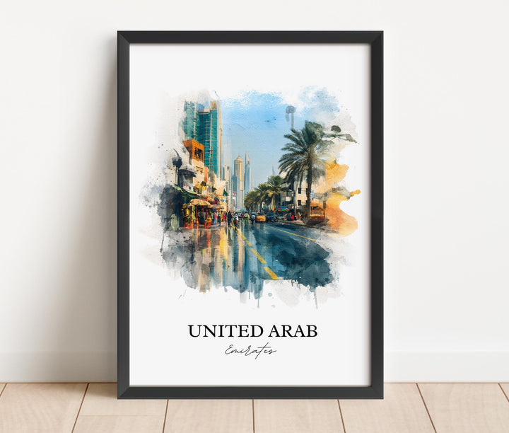 UAE Wall Art, United Arab Emirates Print, UAE Watercolor Art, UAE Travel Gift, Travel Print, Travel Poster, Housewarming Gift