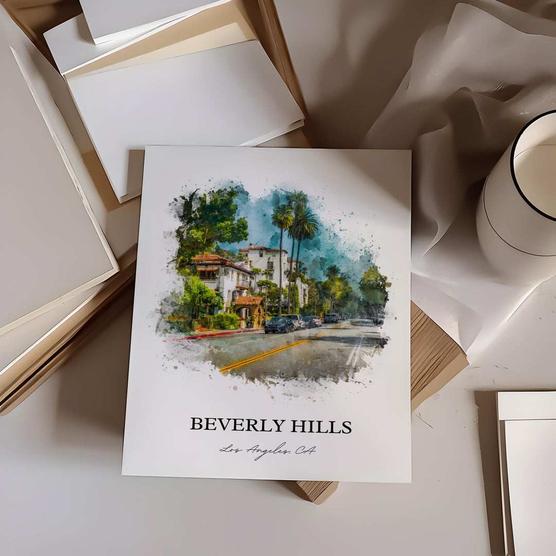 Beverly Hills, California – Watercolor Art Print