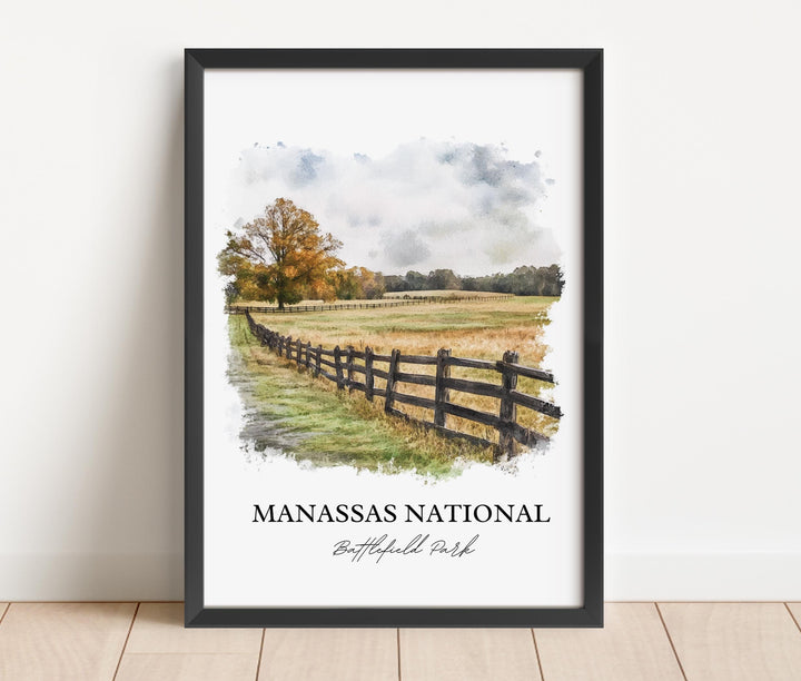 Manassas National Battlefield Art, Manassas Print, Virginia Watercolor Art, Manassas VA Gift, Travel Print, Travel Poster, Housewarming Gift