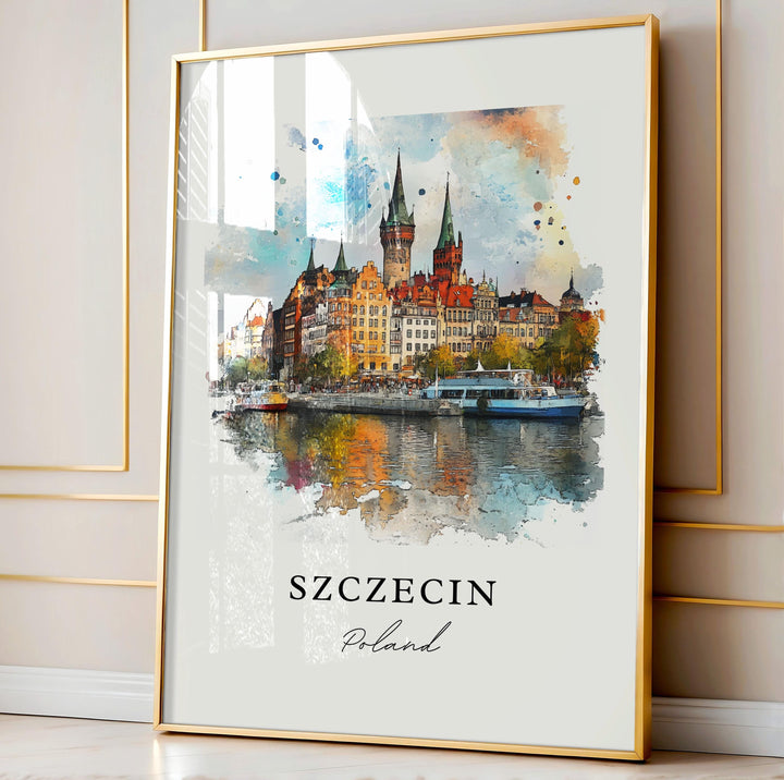 Szczecin Wall Art, Szczecin Poland Print, Szczecin Watercolor Art, Oder River Poland Gift,