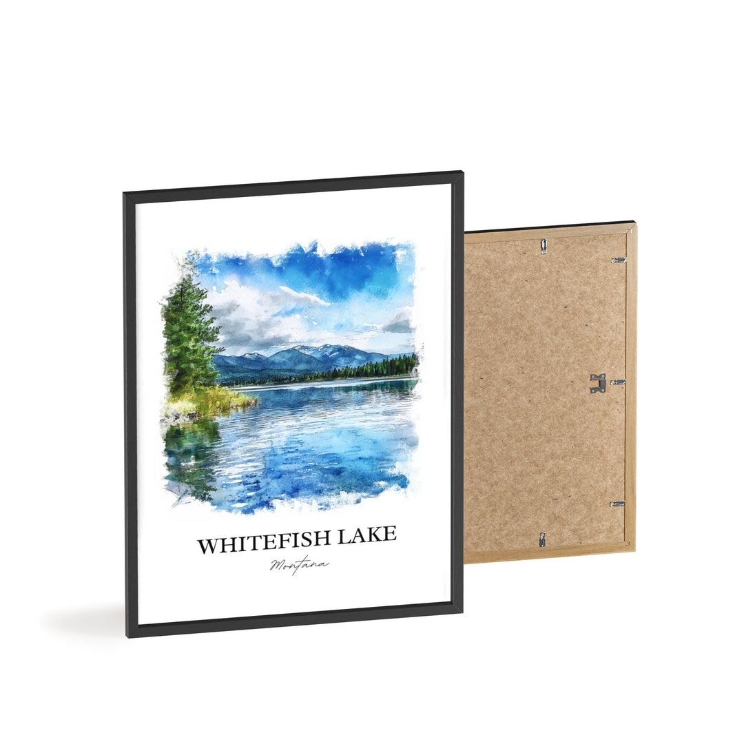 Whitefish Lake Wall Art, Flathead County Print, Montana Watercolor Art, Whitefish Lake Gift, Travel Print, Travel Poster, Housewarming Gift