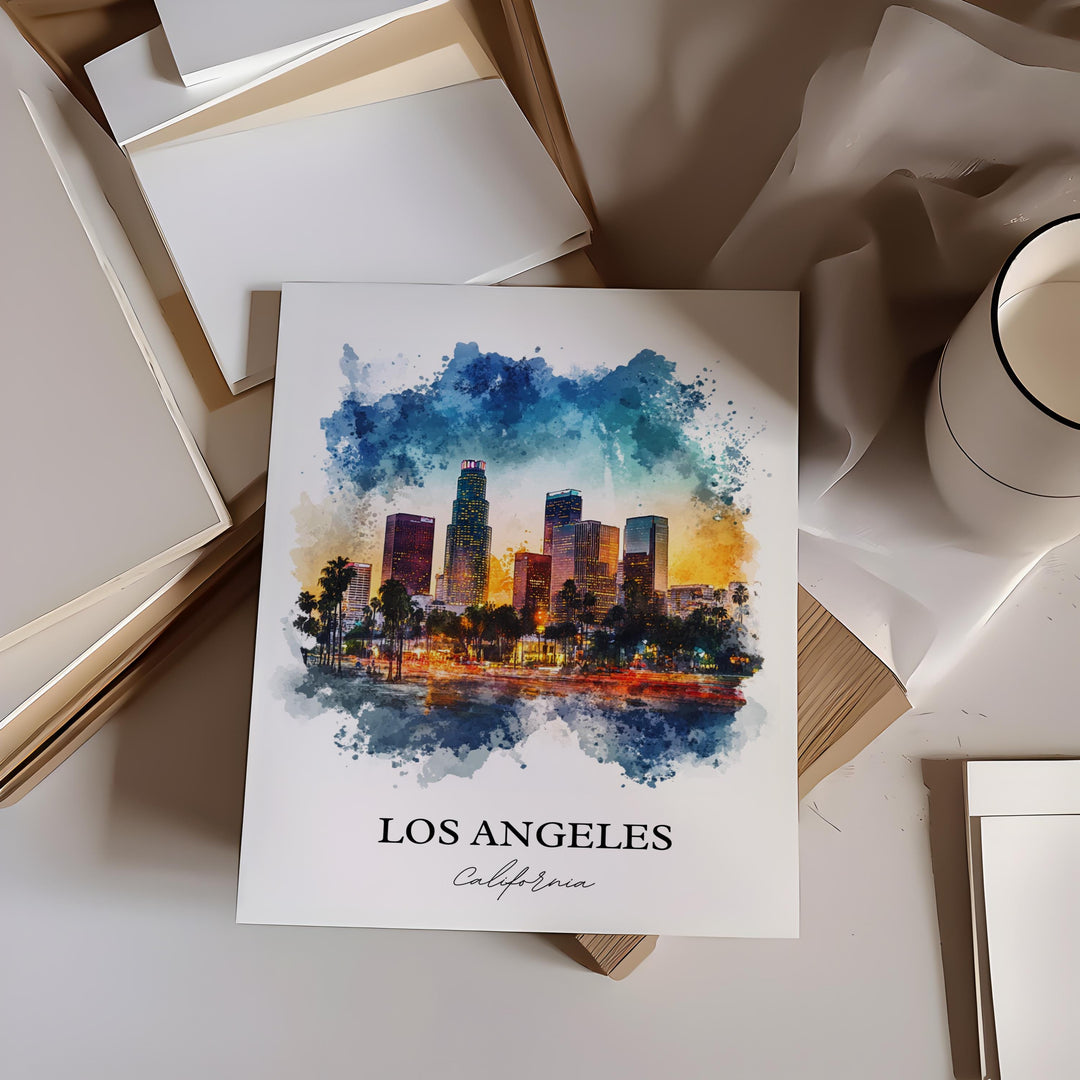 Los Angeles Wall Art, Los Angeles Print, Los Angeles Watercolor Art, LA Gift, Travel Print, Travel Poster, Housewarming Gift