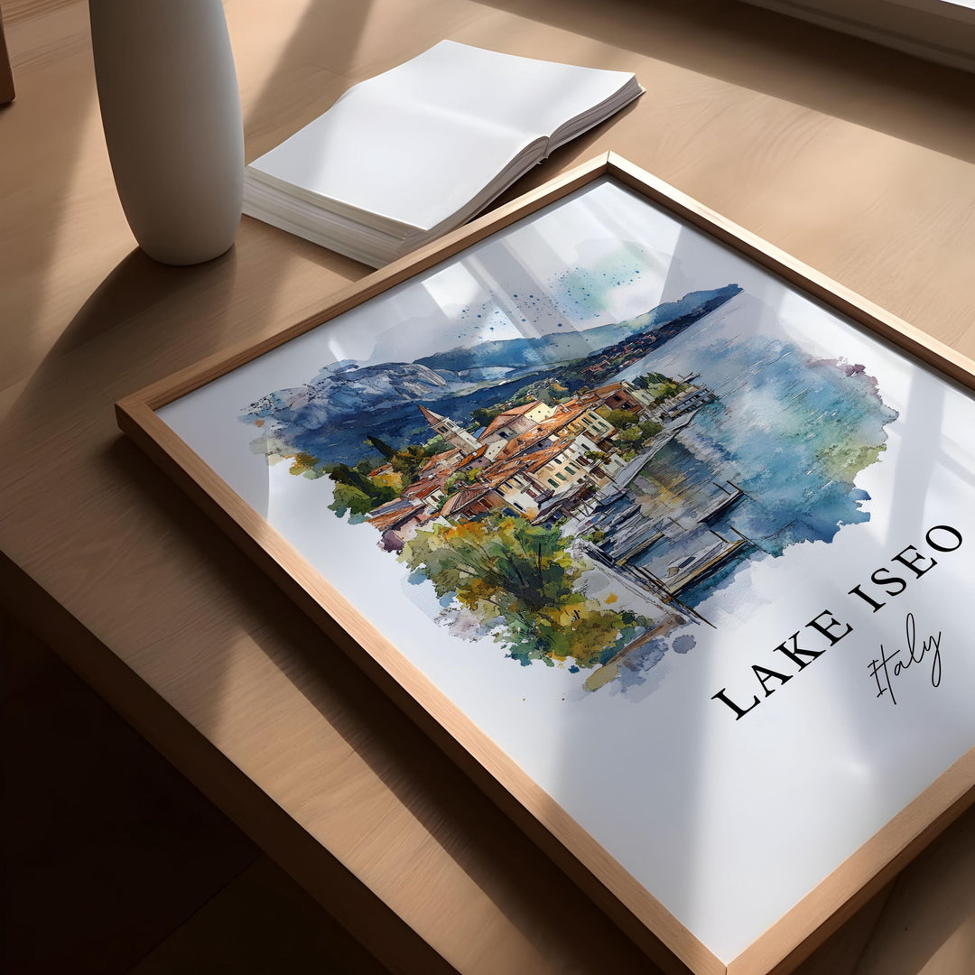 Lake Iseo Wall Art, Lake Iseo Italy Print, Lake Iseo Watercolor, Sebino Italy Gift,