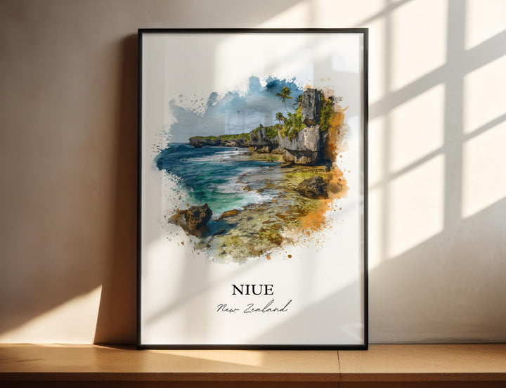 Niue Wall Art, New Zealand Print, Niue NZ Watercolor, Niue Gift, Niue Travel Print, New Zealand Travel Poster, Housewarming Gift
