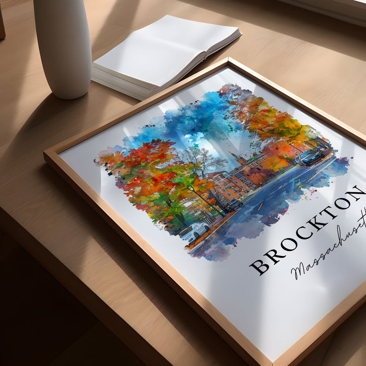 Brockton MA Wall Art, Brockton Print, Brockton Watercolor Art, Plymouth County MA Gift, Travel Poster, Housewarming Gift
