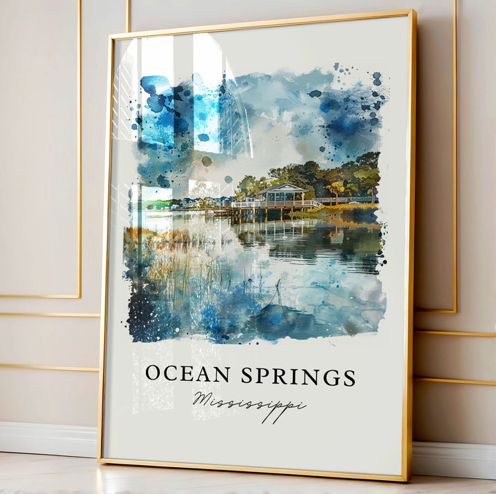 Ocean Springs MS Wall Art, Mississippi Prints, Ocean Springs Watercolor, Ocean Springs Gift,