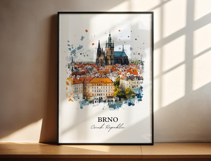 Brno Wall Art, Brno Print, Czech Republic Watercolor Art, Brno Czech Republic Gift, Travel Print, Travel Poster, Housewarming Gift