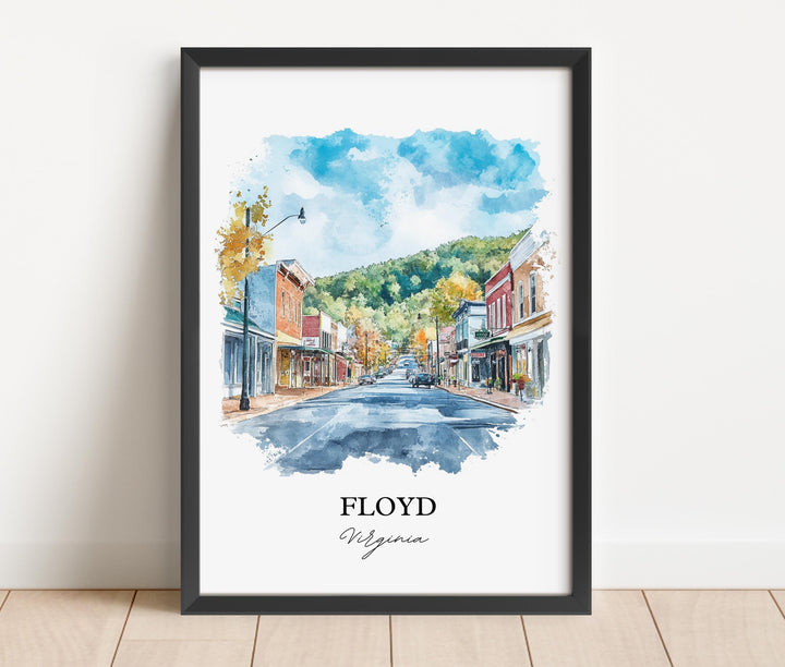 Floyd VA Wall Art, Blue Ridge Virginia Print, Virginia Watercolor Art, Floyd Virginia Gift, Travel Print, Travel Poster, Housewarming Gift