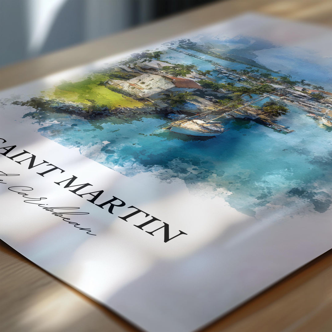 Saint Martin Wall Art, Saint Martin Print, St. Martin Watercolor Art, Caribbean Islands Gift, Travel Print, Travel Poster, Housewarming Gift