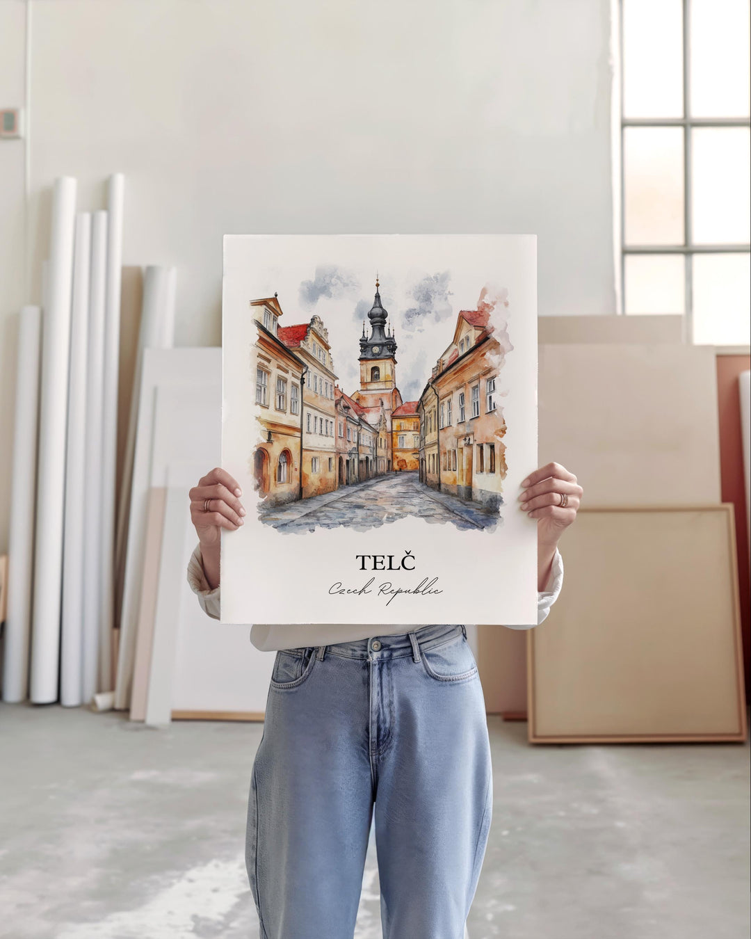 Telc Wall Art, Czech Republic Print, Telc Watercolor Art, Vysocina Region Gift, Travel Print, Travel Poster, Housewarming Gift