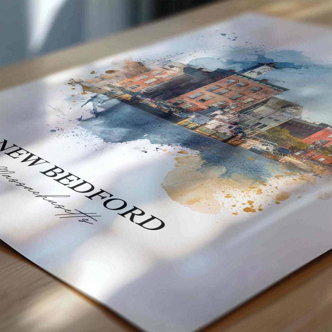 New Bedford MA Wall Art, Bristol County Print, Massachusetts Watercolor, New Bedford Gift, Travel Print, Travel Poster, Housewarming Gift