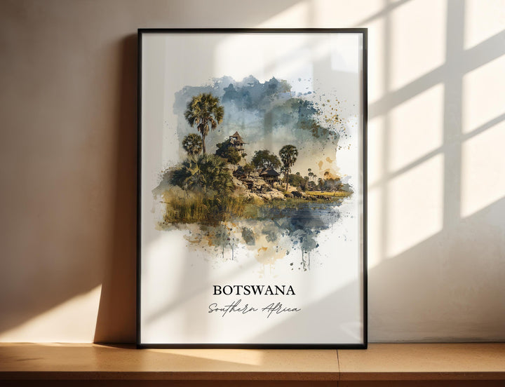 Botswana Wall Art, Botswana Print, Botswana Watercolor Art, Botswana Africa Gift, Travel Print, Travel Poster, Housewarming Gift