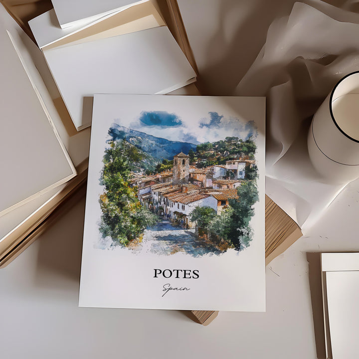 Potes Spain Wall Art, Cantabria Print, Spain Watercolor Art, Potes Spain Gift, Travel Print, Travel Poster, Housewarming Gift