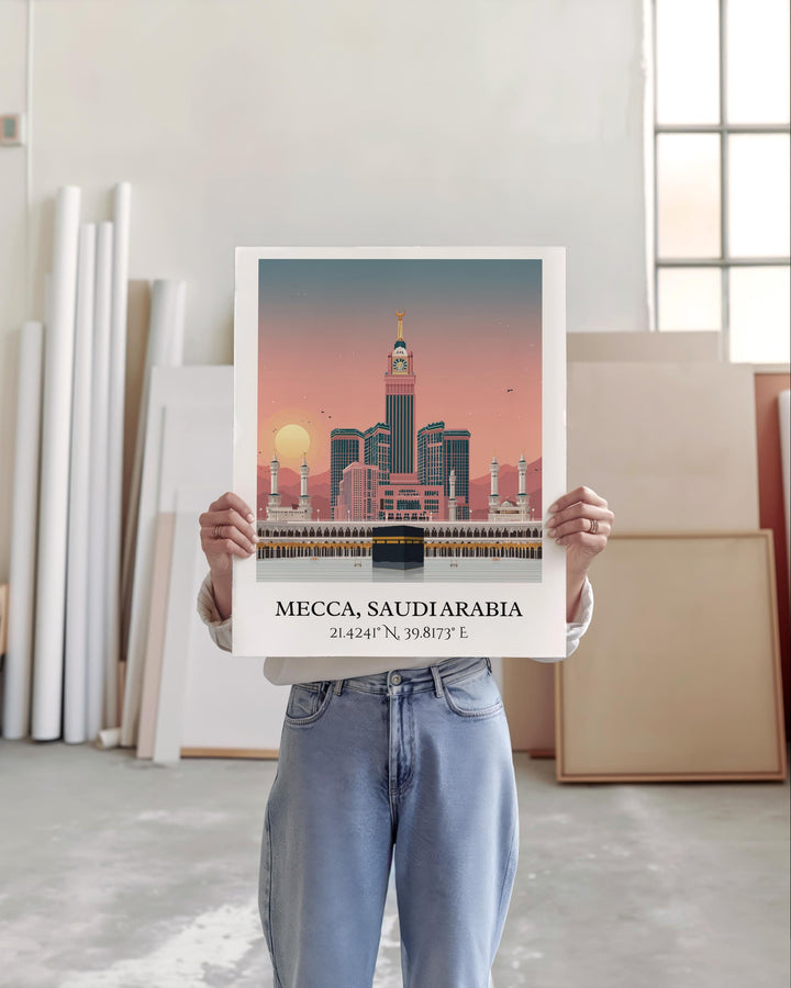 Mecca Saudi Arabia Art, Mecca Retro Travel Art, Mecca Home Decor, Mecca Gift, Saudi Arabia Travel Art, Travel Prints, Housewarming Gift