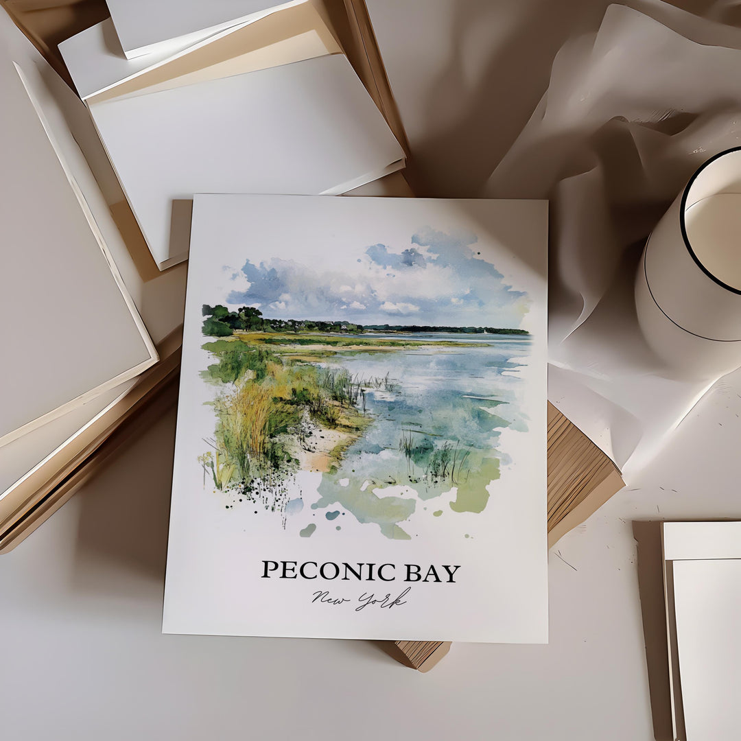 Peconic Bay Wall Art, Suffolk County Print, Long Island Watercolor Art, Peconic Bay Gift, Travel Print, Travel Poster, Housewarming Gift