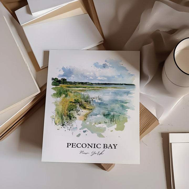 Peconic Bay Wall Art, Suffolk County Print, Long Island Watercolor Art, Peconic Bay Gift, Travel Print, Travel Poster, Housewarming Gift