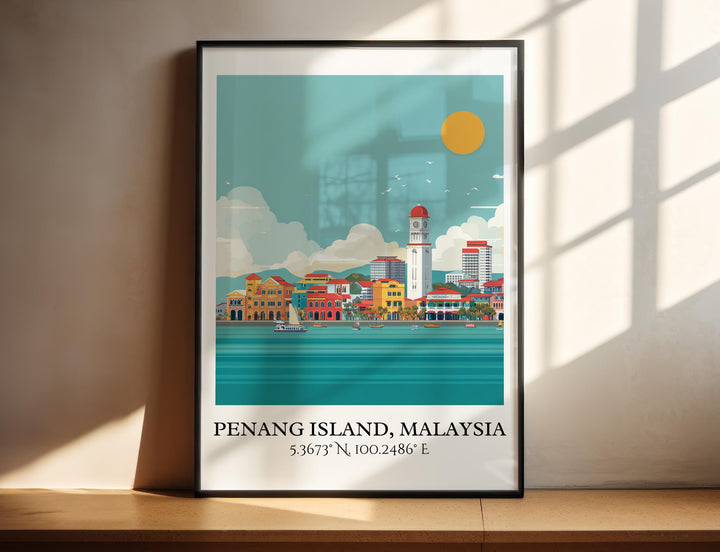 Penang Island Art, Penang Island Retro Travel Art, Penang Island Home Decor, Malaysia Gift, Malaysia Art, Travel Prints, Housewarming Gift