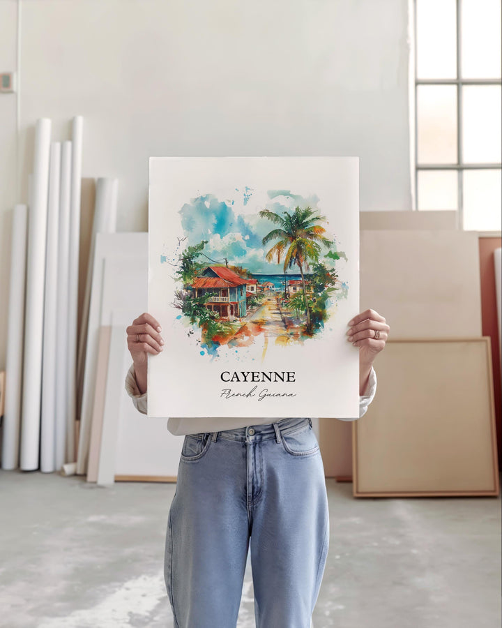 Cayenne Wall Art, French Guiana Print, French Guiana Watercolor Art, Cayenne Gift, Travel Print, Travel Poster, Housewarming Gift