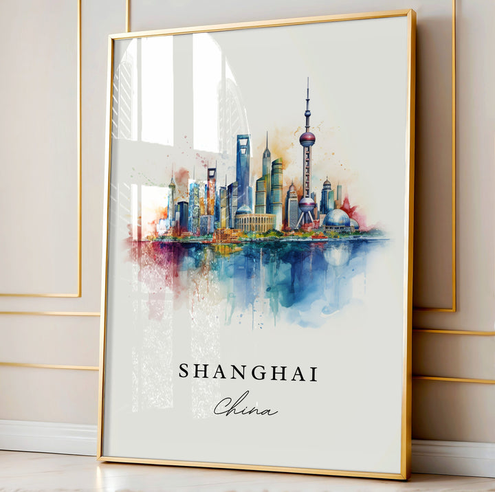 Shanghai wall art - China, Shanghai poster, Shanghai Wedding gift, Shanghai Skyline Birthday present, Custom Text, Personalised Gift