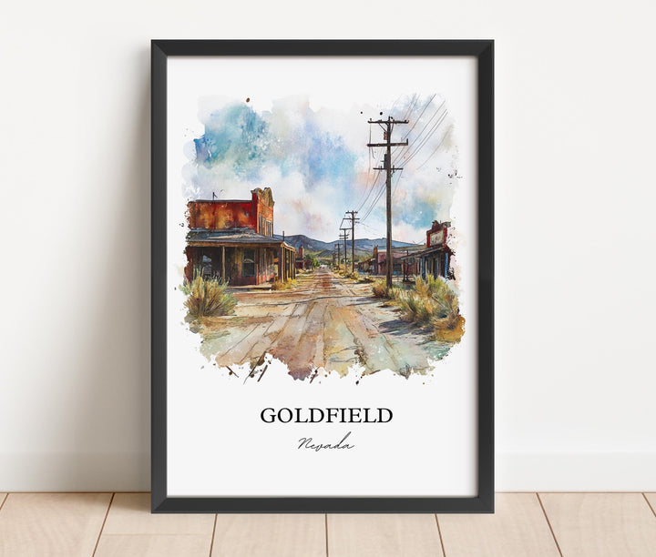 Goldfield NV Wall Art, Goldfield Nevada Print, Nevada Watercolor Art, Esmeralda County Gift, Travel Print, Travel Poster, Housewarming Gift