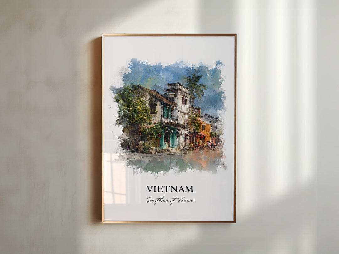 Vietnam Wall Art, Vietnam Print, Vietnam Watercolor Art, Vietnam Country Gift, Travel Print, Travel Poster, Housewarming Gift