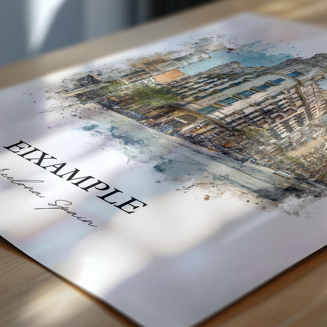 Eixample Barcelona Wall Art, Eixample Print, Plaça de Catalunya Watercolor Art, Barcelona Gift, Spain Print, Spain Poster, Housewarming Gift