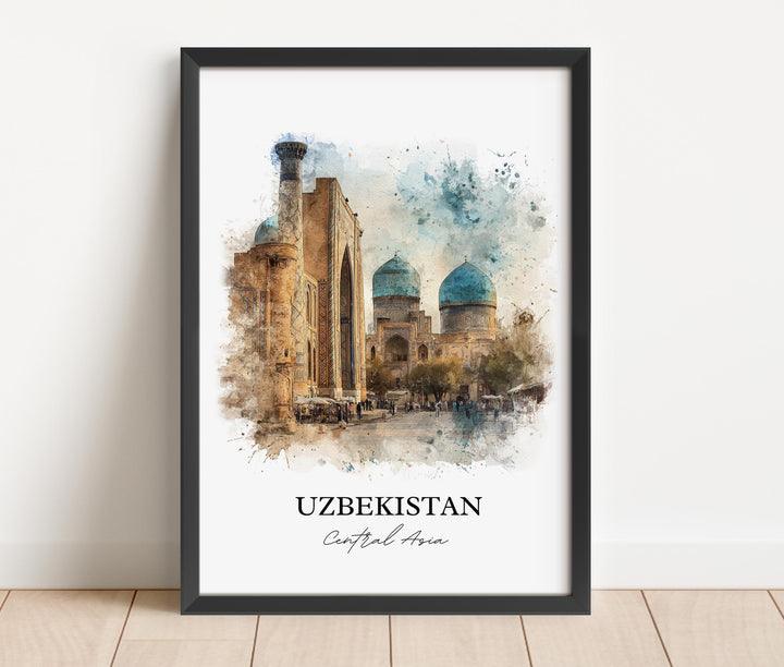 Uzbekistan Wall Art, Uzbekistan Print, Uzbekistan Watercolor Art, Uzbekistan Gift, Travel Print, Travel Poster, Housewarming Gift