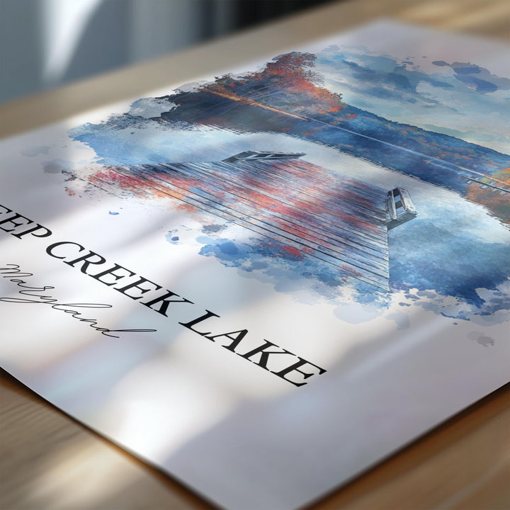 Deep Creek Lake Wall Art, McHenry MD Print, Maryland Watercolor Art, Deep Creek Lake Gift, Travel Print, Travel Poster, Housewarming Gift