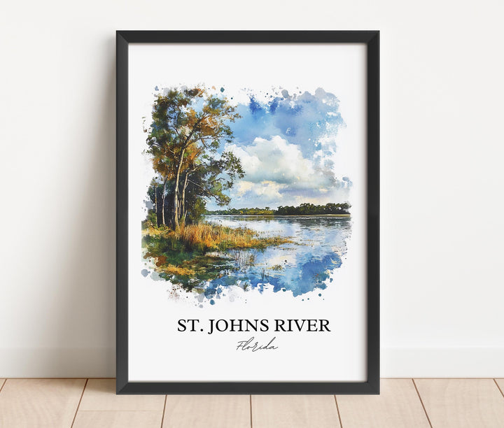 St Johns River Wall Art, Palatka FL Print, Florida Watercolor Art, St Johns River FL Gift, Travel Print, Travel Poster, Housewarming Gift