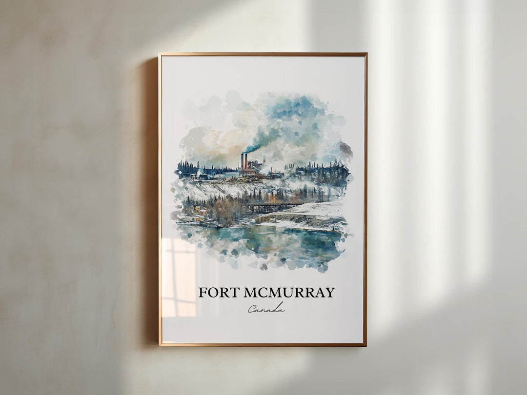 Fort McMurray, Canada – Watercolor Art Print of Wood Buffalo, Alberta