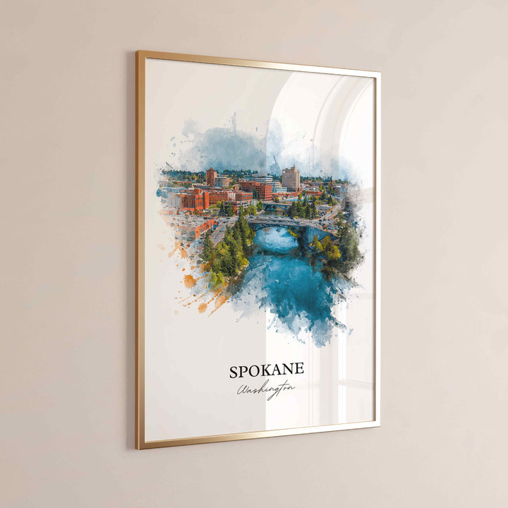 Spokane WA Wall Art, Spokane Print, Spokane Washington Watercolor Art, Washington State Gift, Travel Print, Travel Poster, Housewarming Gift