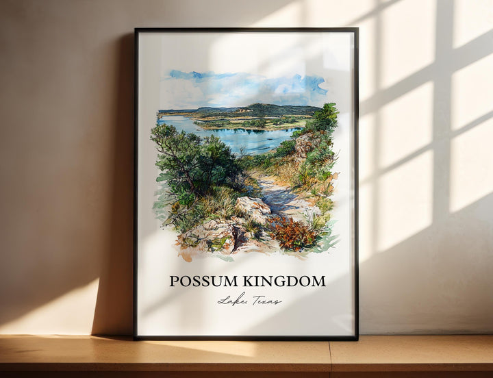 Possum Kingdom Lake Art, Mineral Wells Print, Texas Watercolor Art, Possum Kingdom Lake Gift, Travel Print, Travel Poster, Housewarming Gift