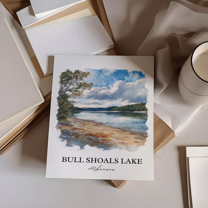 Bull Shoals Lake Wall Art, Ozarks Print, Arkansas Watercolor Art, Bull Shoals Lake Gift, Travel Print, Travel Poster, Housewarming Gift