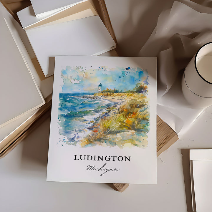 Ludington MI Wall Art, Ludington Print, Ludington Watercolor, Ludington Michigan Gift, Travel Poster, Housewarming Gift