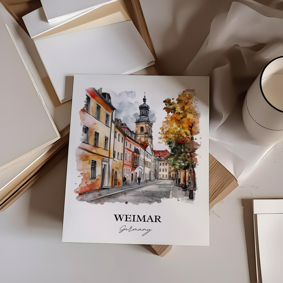 Weimar Germany Wall Art, Weimar Print, Germany Watercolor Art, Thuringia Gift, Travel Print, Travel Poster, Housewarming Gift