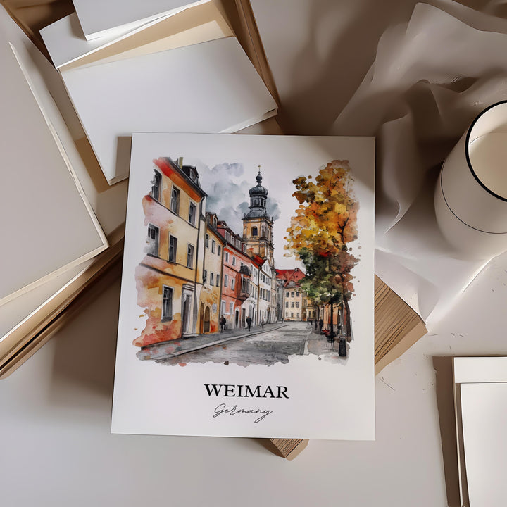 Weimar Germany Wall Art, Weimar Print, Germany Watercolor Art, Thuringia Gift, Travel Print, Travel Poster, Housewarming Gift