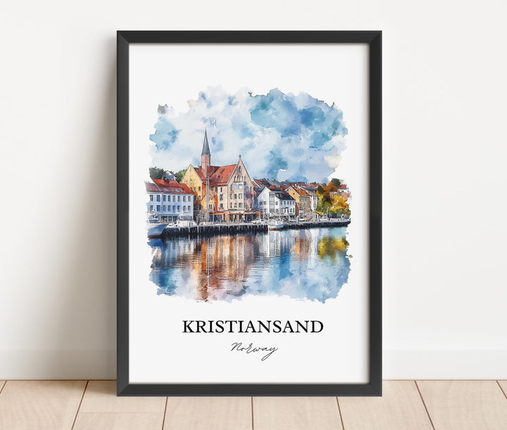 Kristiansand Wall Art, Agder County Print, Norway Watercolor Art, Kristiansand Gift, Travel Print, Travel Poster, Housewarming Gift